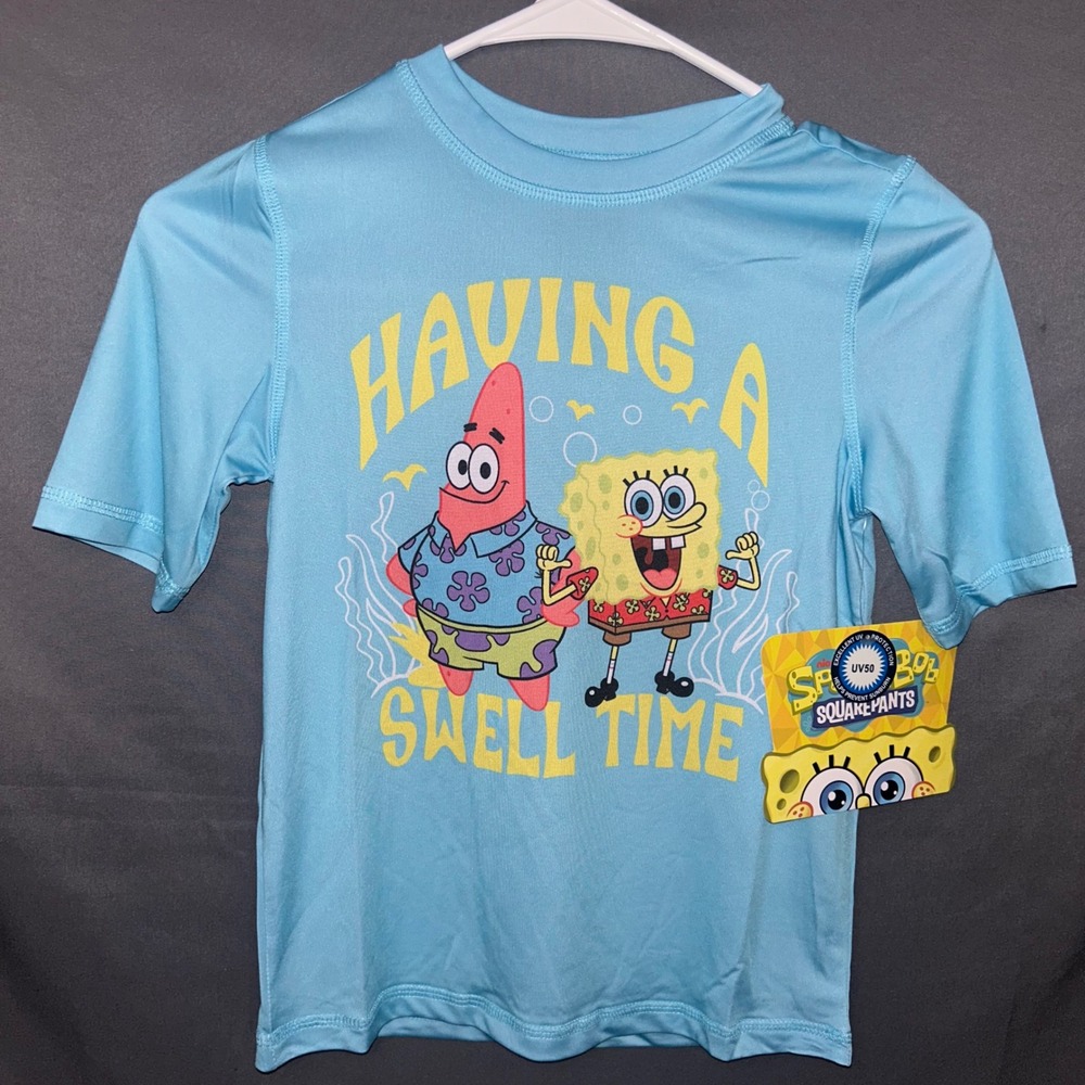 SpongeBob SquarePants Boys RashGuard Blue UV50 Swim Shirt 6/7 Swim Shirt‎